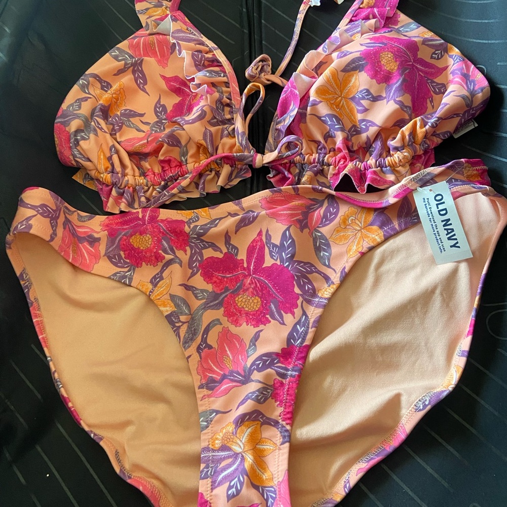 Old Navy Pink and Orange Floral Bikini
